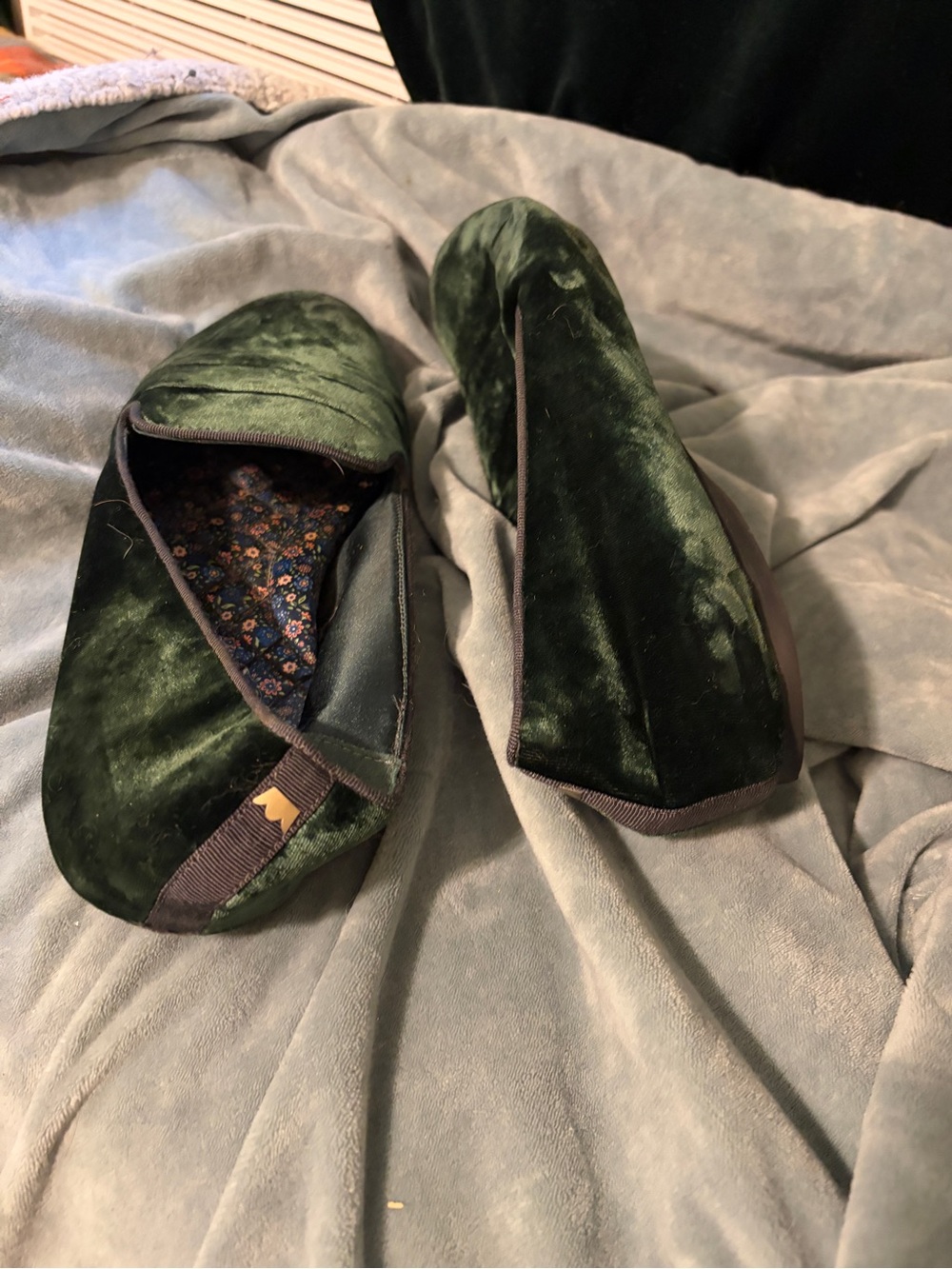 Birdies Velvet Slip-On Loafers in Dark Green - Picture 4 of 4
